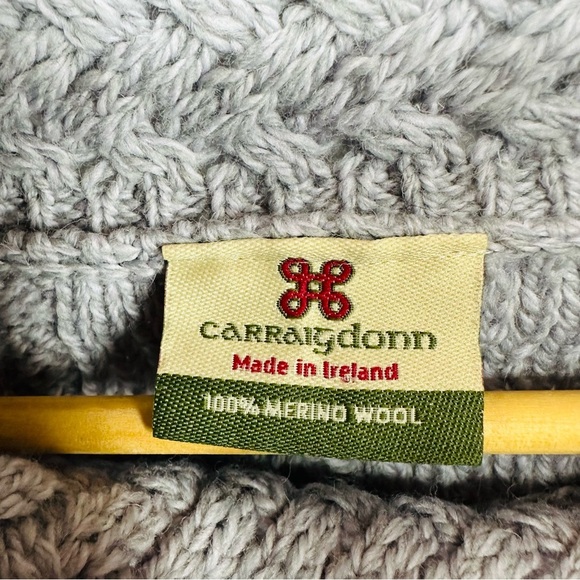 Carraig Donn Irish XL Gray 100% Wool Fisherman  Cable Knit Turtleneck Sweater - Picture 10 of 13